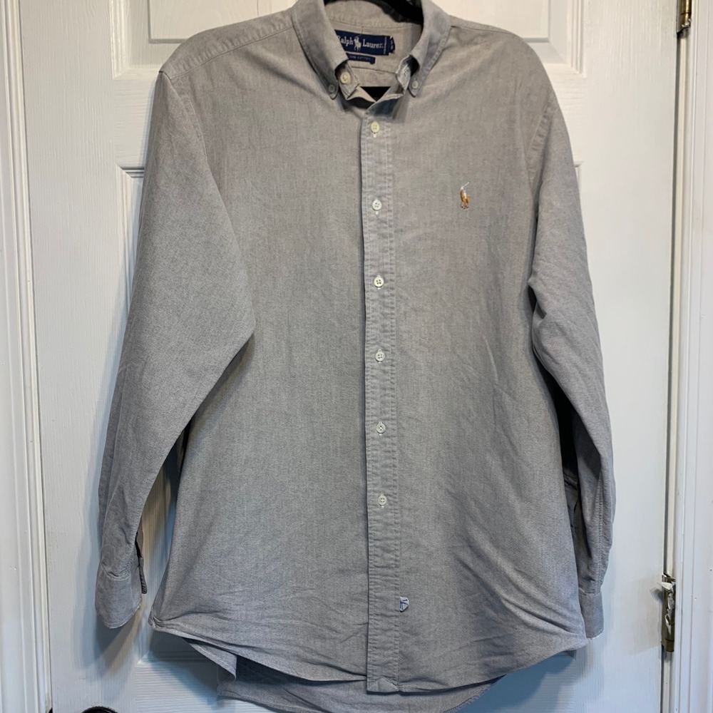 Ralph Lauren Oxford Shirt 16-34 Grey Long Sleeve Pony Logo Preppy Ivy League